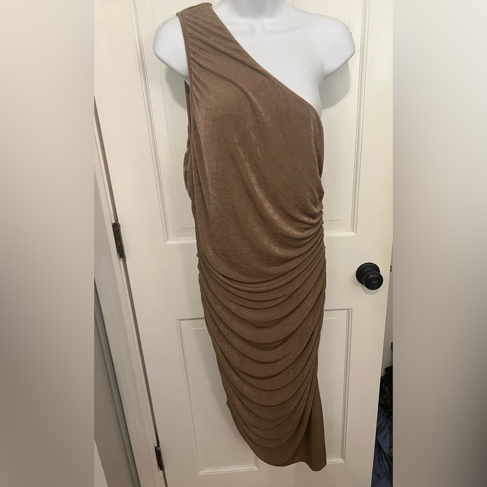 Fashion Nova One-Shoulder Brown Midi Dress